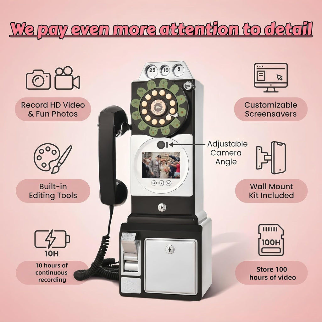 RetroVox Video & Audio Guest Book Wedding Phone Guestbook Creative Easy to Use & Fun Engagements Anniversaries Baby Showers Graduation (A Video Black)