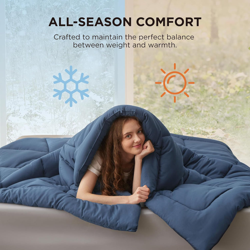 Bedsure Comforter Duvet Insert - Quilted Comforters Queen Size, All Season Duvet, GentleSoft Down Alternative Bedding, with 8 Tabs, Gifts for Women/Men, Dark Slate Blue, Queen 88 x 88 Inches