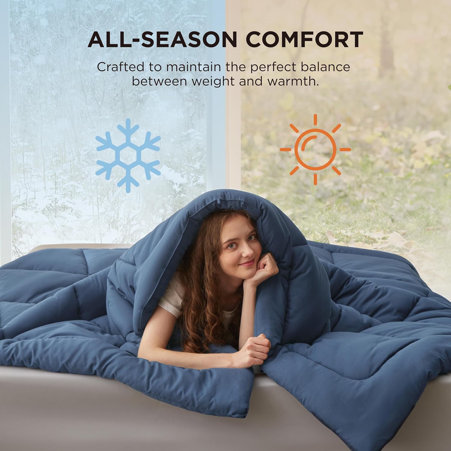 Bedsure Comforter Duvet Insert - Quilted Comforters Queen Size, All Season Duvet, GentleSoft Down Alternative Bedding, with 8 Tabs, Gifts for Women/Men, Dark Slate Blue, Queen 88 x 88 Inches
