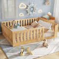Bellemave Queen Size Kids Montessori Floor Bed,Queen Size Floor Bed Frame with High Fence and Door,Solid Wood Montessori Bed for Girls Boys,Natural