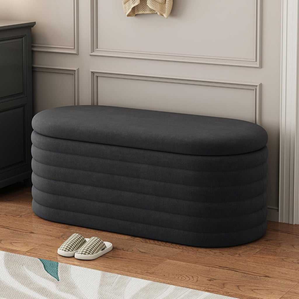 Storage Ottoman Bench 40 inch Upholstered Chenille Fabric Storage Bench for Bedroom End of Bed Stool Aesthetic Large Storag Ottoman for Living Room Entryway,Black