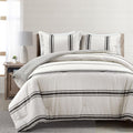 Lush Decor Farmhouse Stripe Reversible Cotton Comforter Set, 3 Piece Set, King, Black - Cozy Farmhouse Bedding Set - Rustic Decor - Striped Comforter - Modern Farmhouse Bedroom Decor