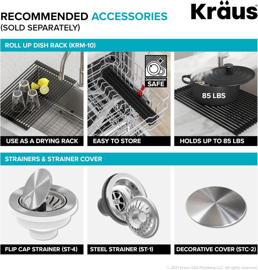 KRAUS Dex 25-inch Undermount 16 Gauge Stainless Steel Single Bowl ADA Kitchen Sink, KA1AS25B