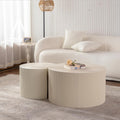 Nesting Coffee Table Set of 2, Round & Crescent Moon Wood Coffee Table and End Table Sets, Modern Luxury Accent Center Tea Table for Living Room Bedroom, （Beige + Cream, 27.56' & 19.69'