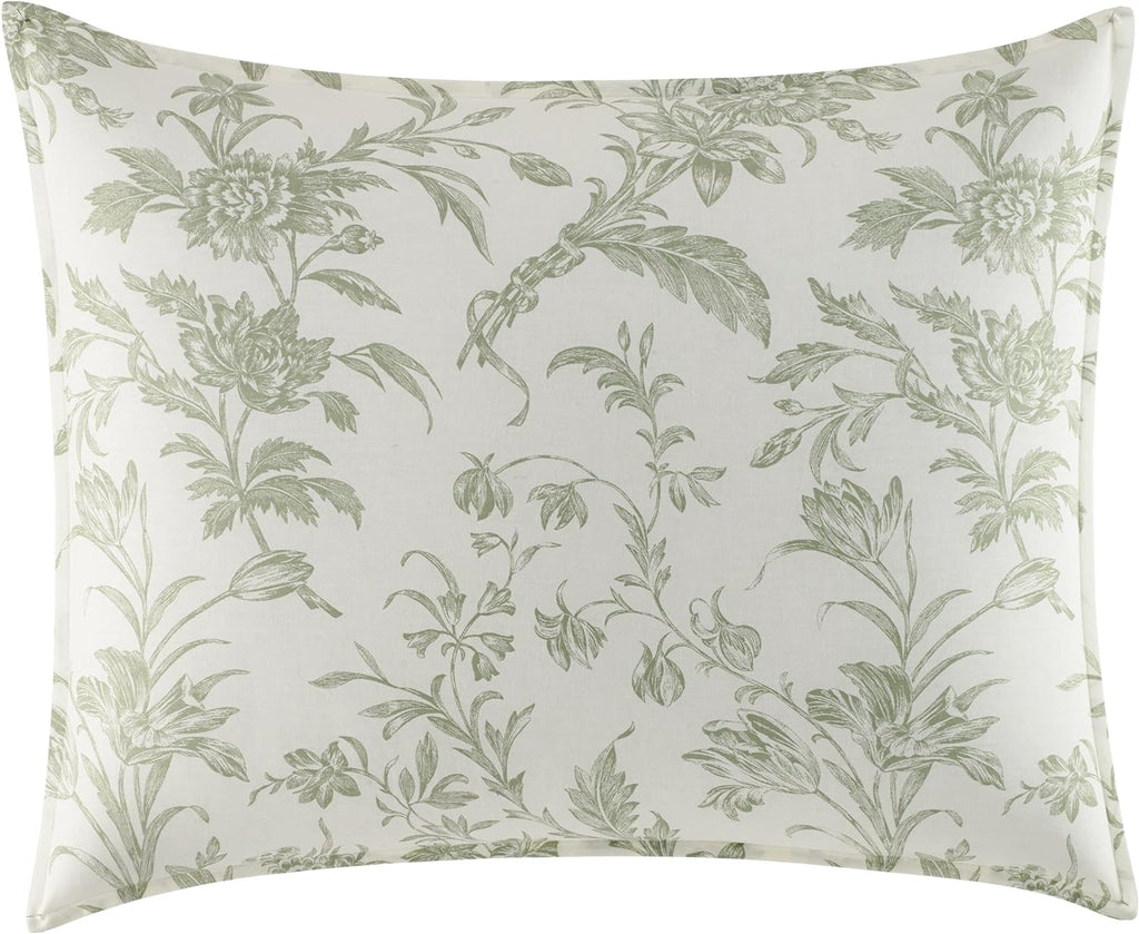 Laura Ashley Home - King Duvet Cover Set, Reversible Cotton Bedding, Includes Matching Shams with Bonus Euro Shams & Throw Pillows (Natalie Green, King)