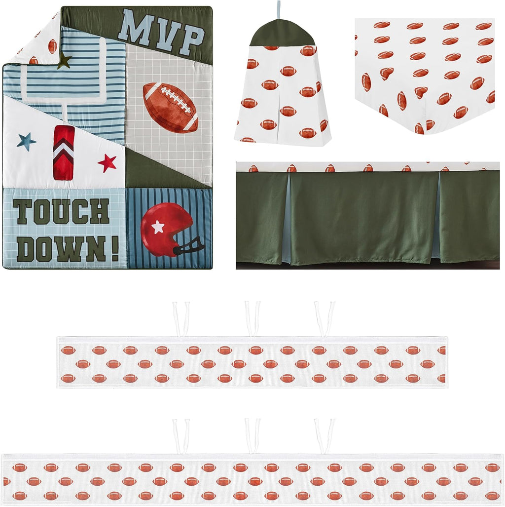 Sweet Jojo Designs American Football MVP Boy Baby Crib Bedding Set Infant Nursery Room BreathableBaby Breathable Mesh Crib Liner Blanket Fitted Sheet Skirt Diaper Stacker 6p Vintage Helmet Sport Theme