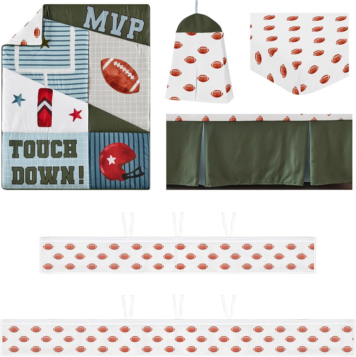 Sweet Jojo Designs American Football MVP Boy Baby Crib Bedding Set Infant Nursery Room BreathableBaby Breathable Mesh Crib Liner Blanket Fitted Sheet Skirt Diaper Stacker 6p Vintage Helmet Sport Theme