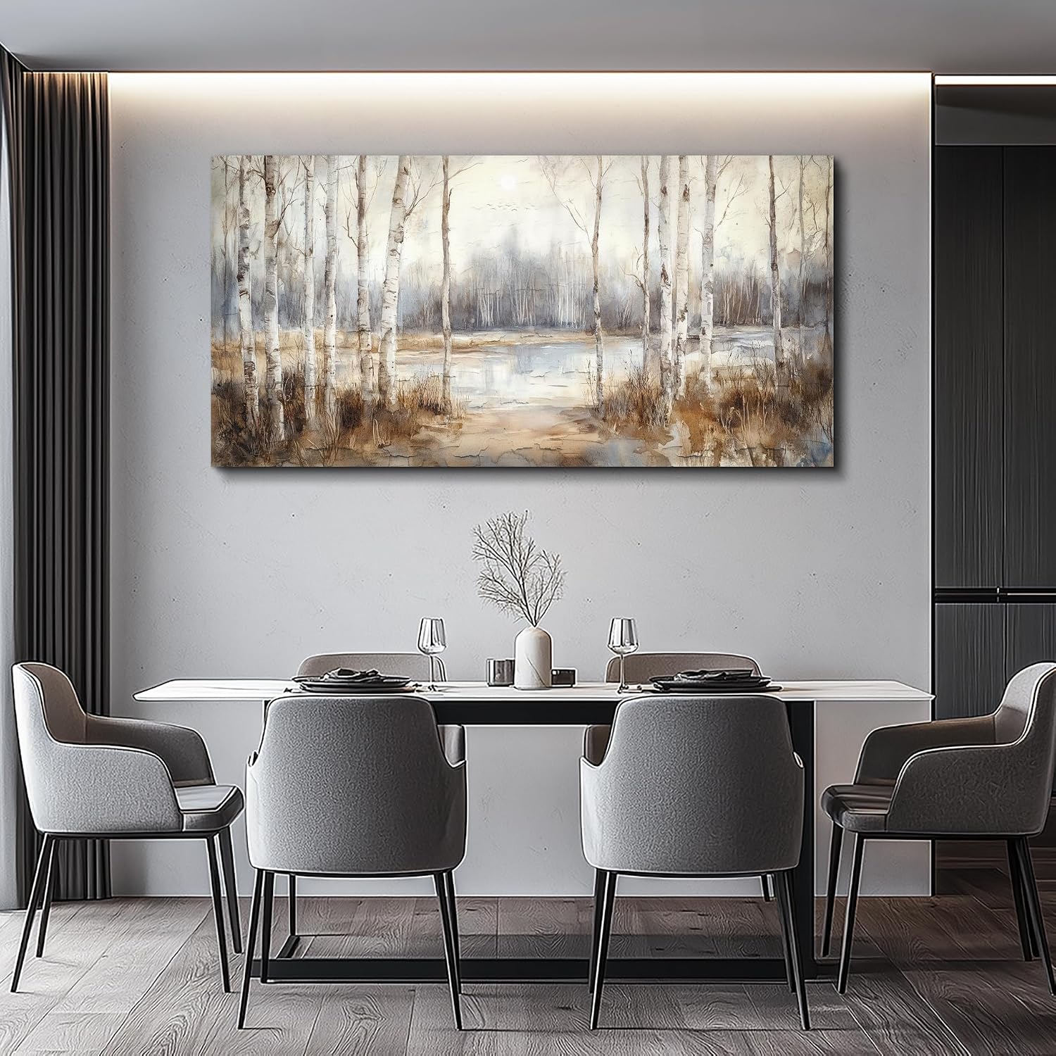 QIYILEXWART Canvas Wall Art For Living Room Large Wall Decor For Office Bedroom Decorations By The Lake Pictures Birch Forest Painting Stretched And Framed Artwork Room Ready To Hang
