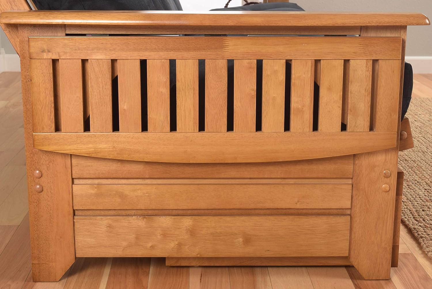 Kodiak Furniture Phoenix Full Size Futon in Butternut Finish with Storage Drawers, Linen Charcoal