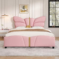 Merax PU Leather Upholstered Platform Bed with Butterfly Shaped Headboard and Footboard, Full Size Bed Frame for Bedroom, Solid Wood Slats Support, No Box Spring Needed, Easy Assembly, Light Pink