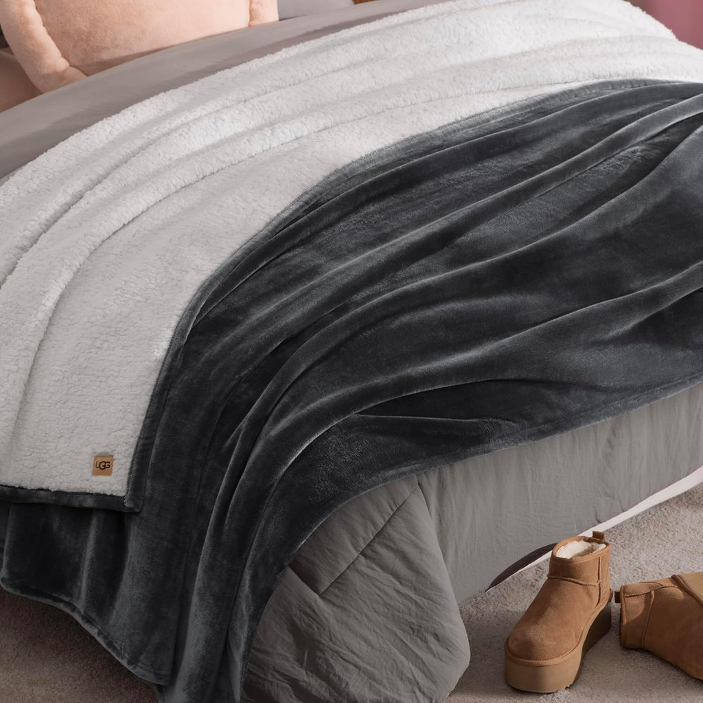 UGG Nita King Size Blanket for Bed, Cozy Fluffy Blanket, Ultra Soft California King Bedding, Extra Large Throw for Couch, Luxury Home Decor, 110-inch x 90-inch, Charcoal Grey
