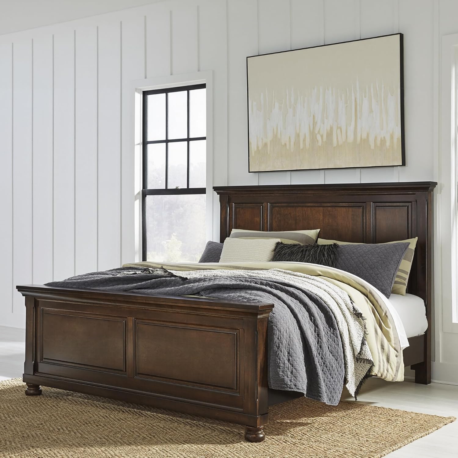 Signature Design by Ashley Porter Traditional King Panel Bed, Foundation or Box Spring Needed, Dark Brown