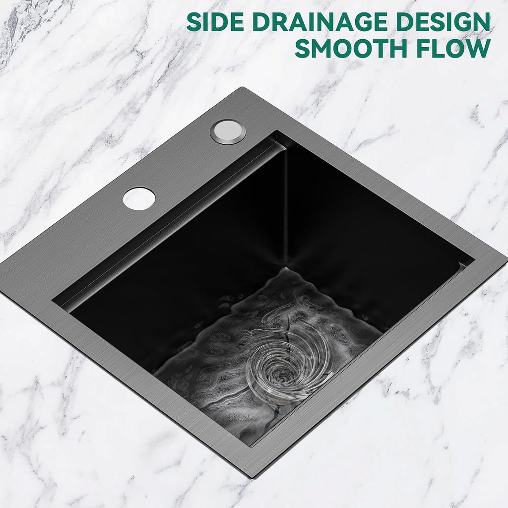 YITAHOME Black Drop In Kitche Sink Workstation, 15' Top Mount Stainless Steel Nano Gunmetal Black Small RV Sink with Cutting Board & Accessories for Workstation, Bar, 15 x 15 x 9 in