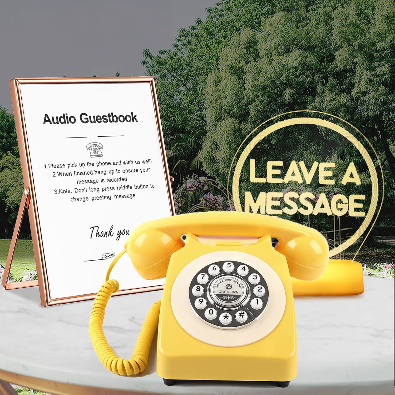 Audio GuestBook for Wedding Fashion with Free RGB LED Sign and Metal Photo Frame, Guest Book Telephone Record Customized Voice Message for Your Wedding Party (Yellow)