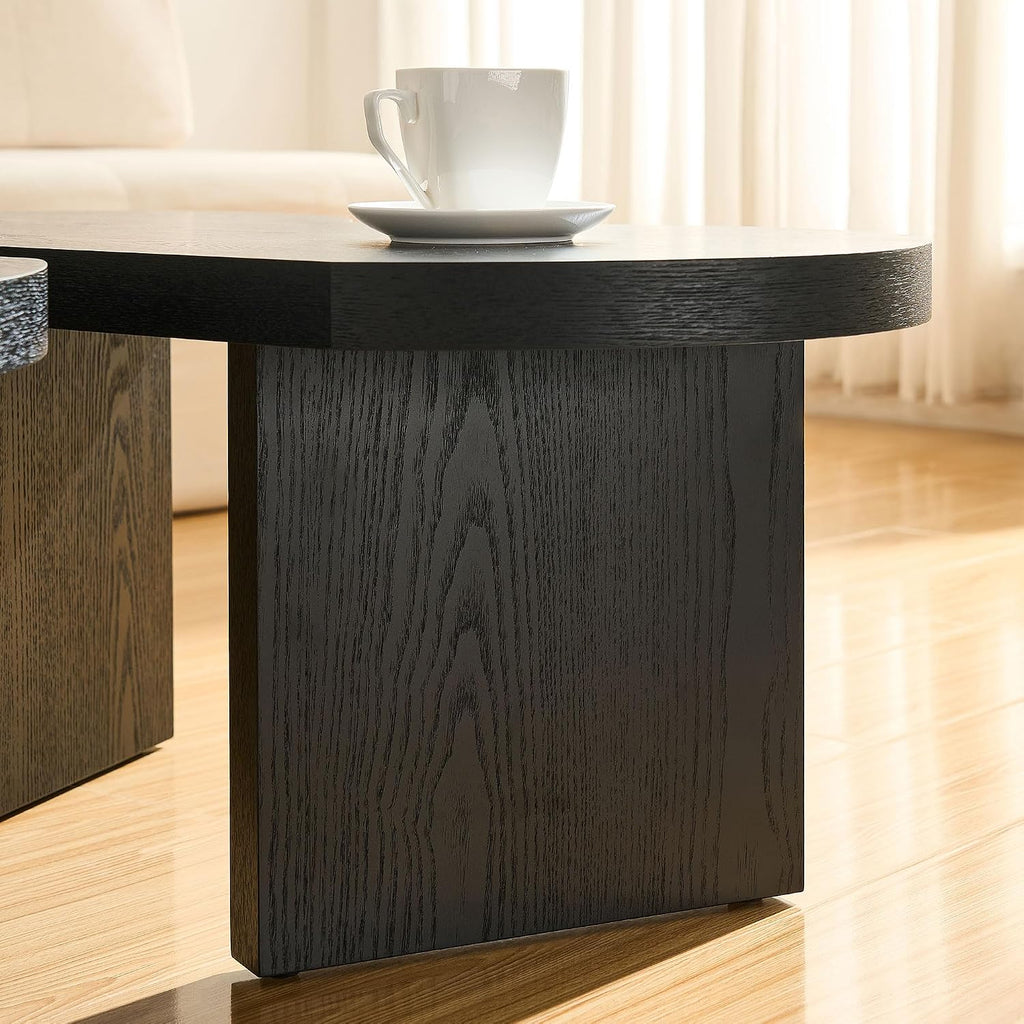 31.49' Nesting Coffee Table Set of 2 for Living Room, Couch/Bedroom Side, Unique Butterfly Shaped, Irregular Wood Fun Center Table for Small Space- Black