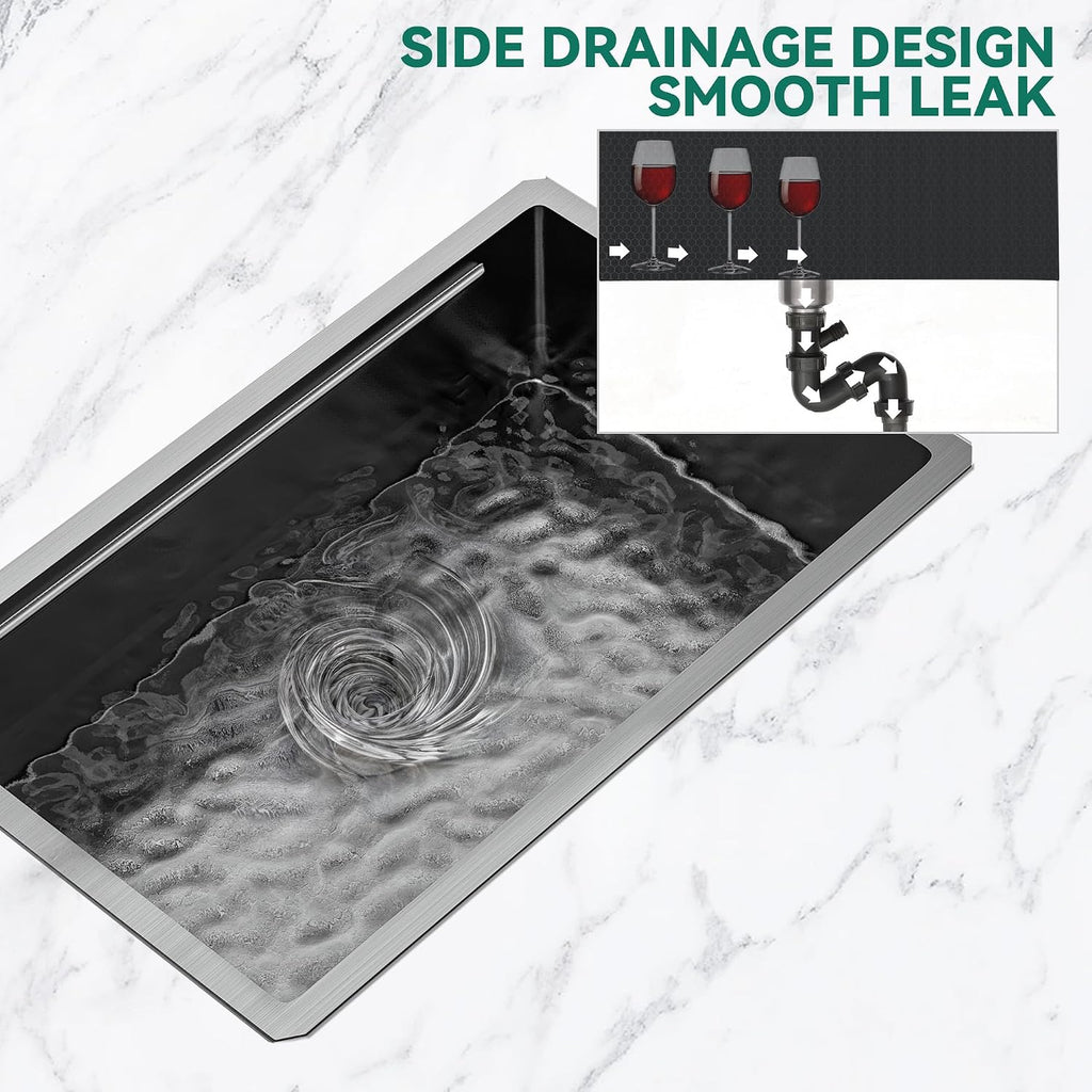 YITAHOME Kitchen Sink Undermount Workstation 32in,Gunmetal Black Stainless Steel Single Bowl w/Ledge & Accessories, Nano-treated Surface Prevents Scratches, RV, Bar Sink 32x19x10in
