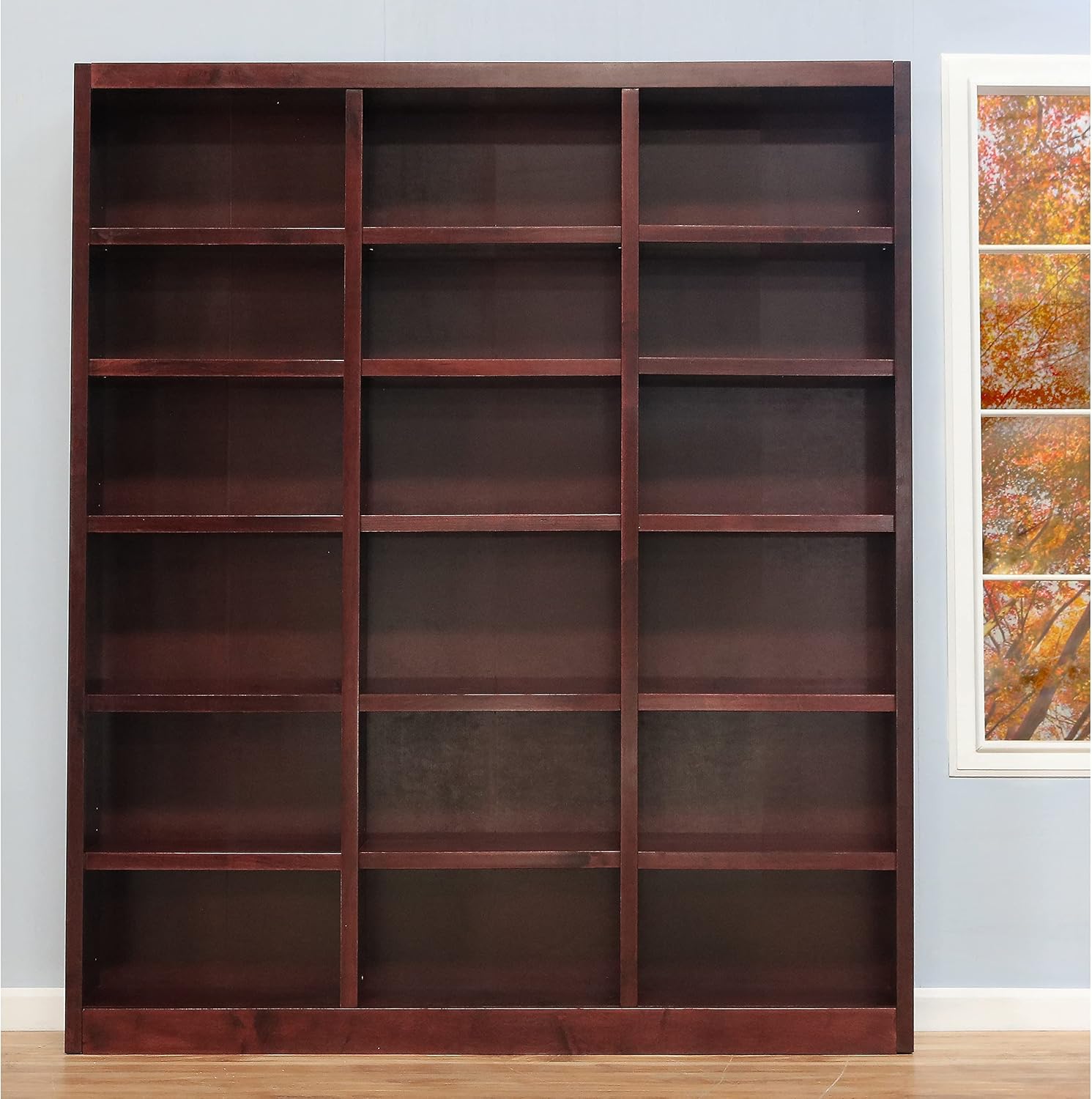 Concepts In Wood Traditional 84inches Tall 18-Shelf Triple Wide Wood Bookcase, Dry Oak