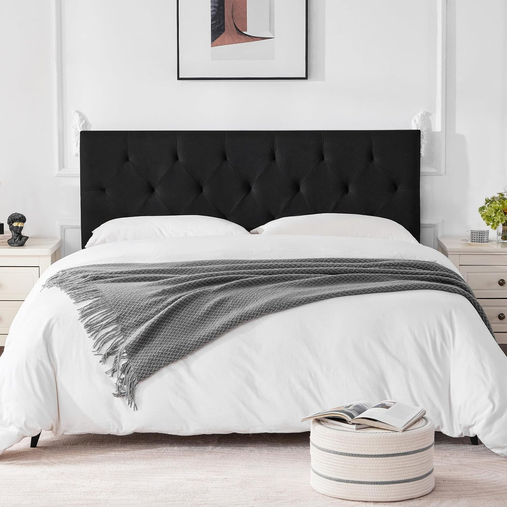 Howjoe Linen Upholstered Headboard King Size, Modern Diamond Tufting Solid Wood California King Headboard Only, Adjustable Height from 37' to 51' Head Board, Bed Frame or Wall Mount Headboards, Black