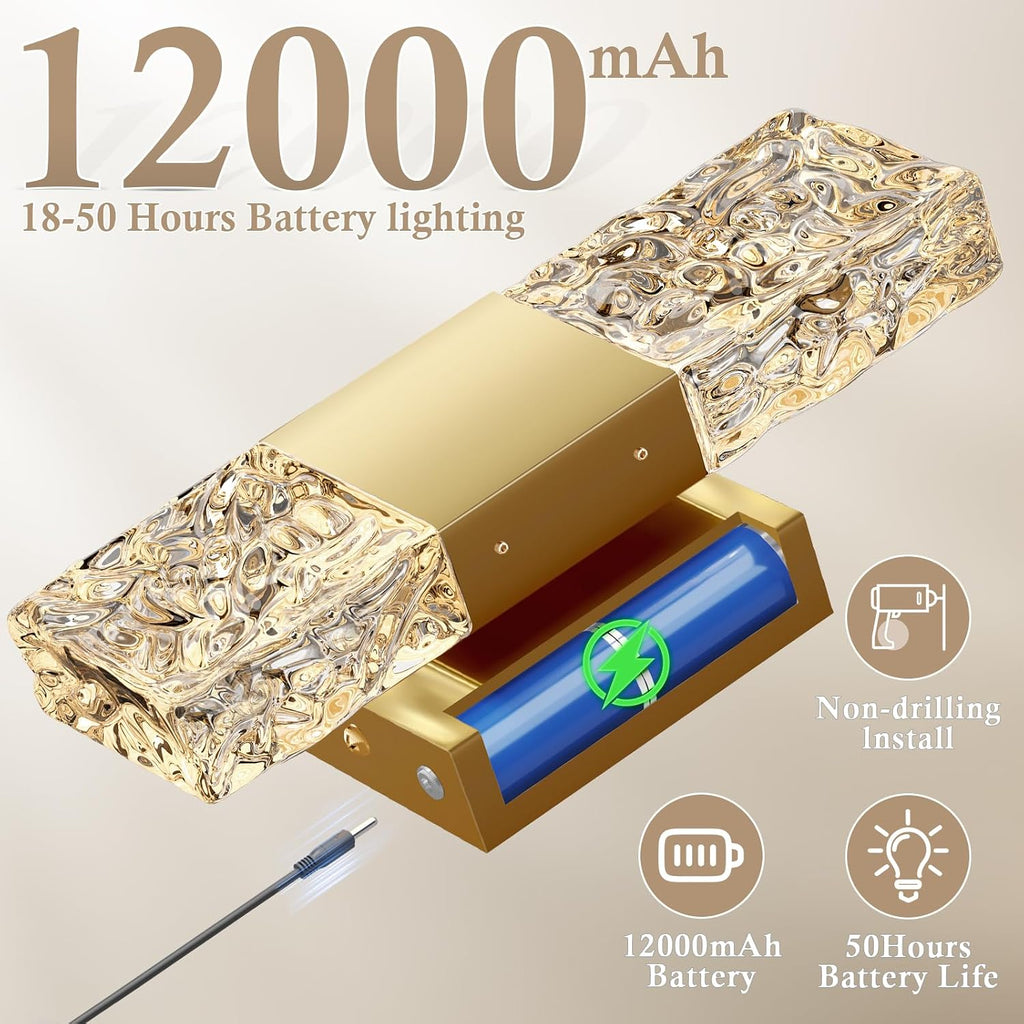 camuucci Battery Operated Wall Sconce Rechargeable Battery Powered 12000mAh Wall Light Indoor Not Hardwired Wall Lamp Fixtures for Bedroom Living Room 2Pack