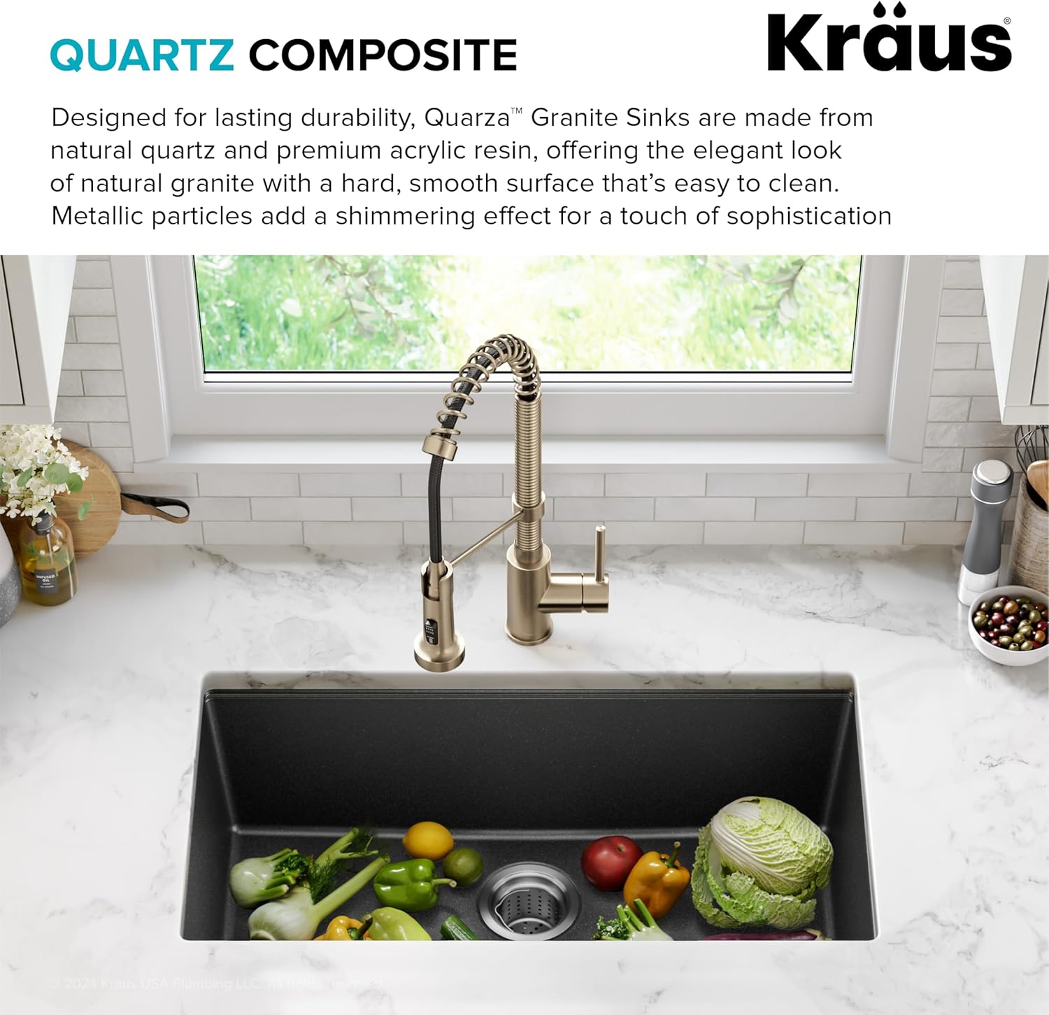 KRAUS Quarza 31-inch Undermount Single Bowl Granite Kitchen Sink in Black Onyx, KGU-413B