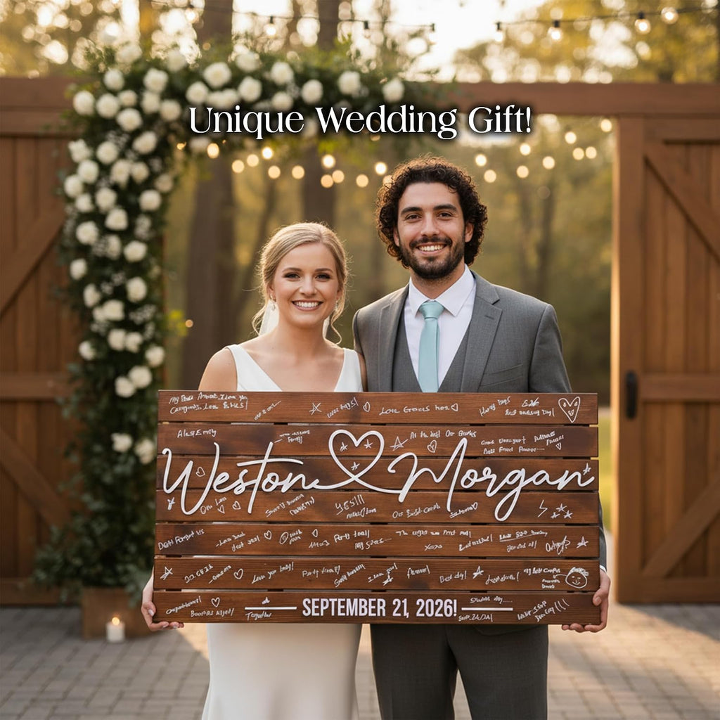 Personalized Huge Size Wedding Guest Book Alternative Sign, Pallet Themed Rustic Wood Guestbook Sign for Reception, Custom Last Name & Wedding Date Wall Art, Unique Wedding Decor & Gift for Couples (XXXL 47x24.5')