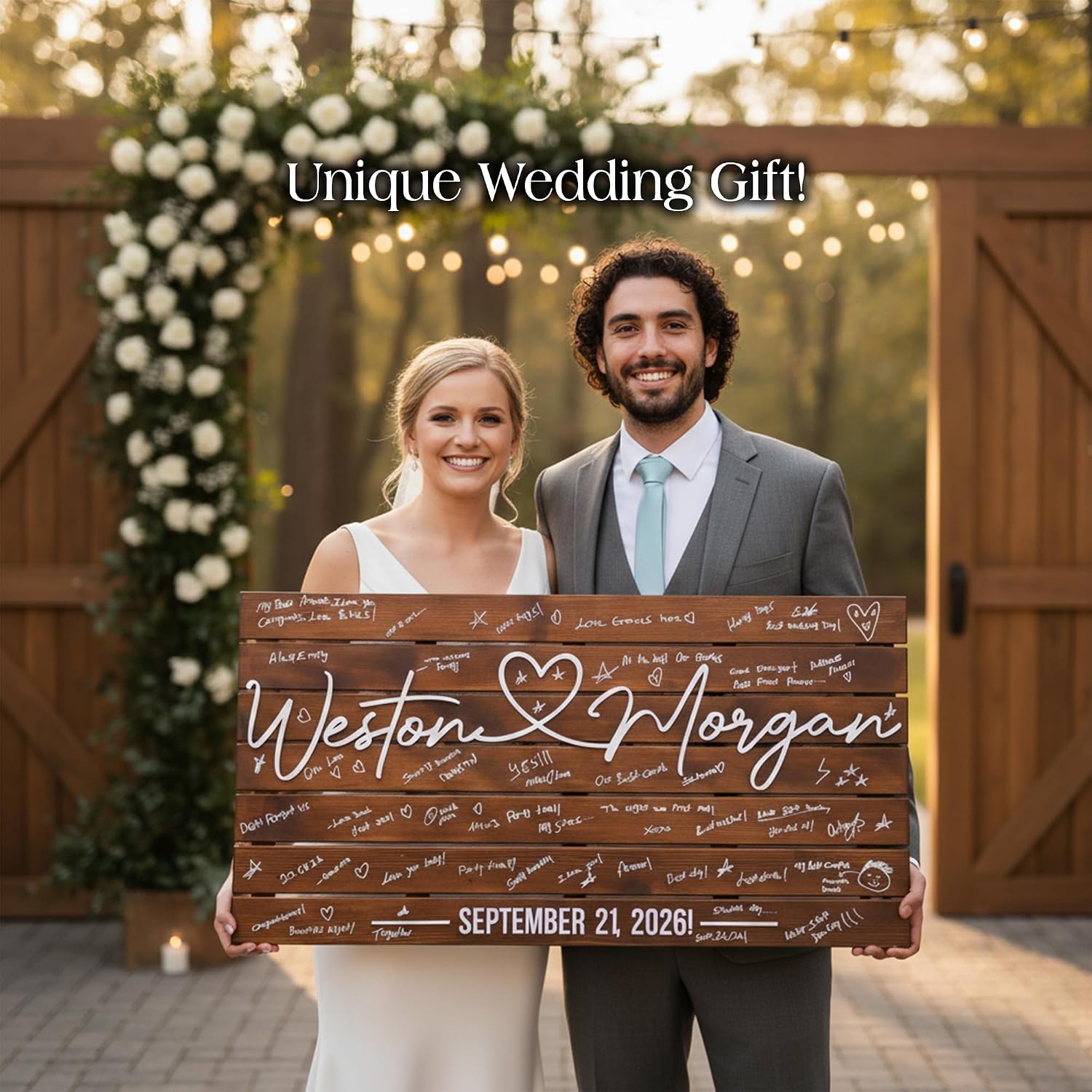 Personalized Huge Size Wedding Guest Book Alternative Sign, Pallet Themed Rustic Wood Guestbook Sign for Reception, Custom Last Name & Wedding Date Wall Art, Unique Wedding Decor & Gift for Couples (XXXL 47x24.5')