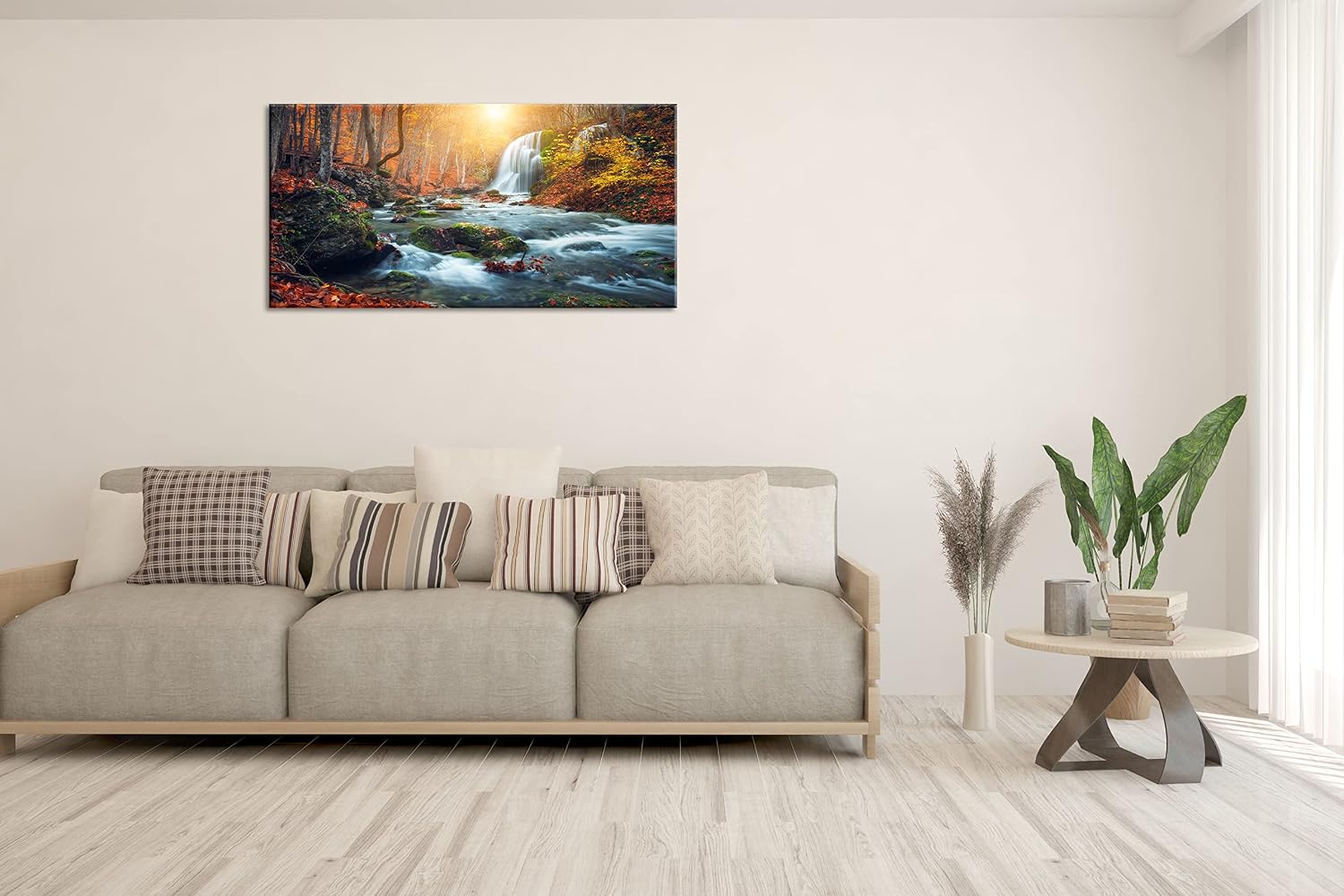 Autumn Waterfall Large Stretched Canvas Wall Art For Living Room Bedroom Home Decoration,Mordern Forest River Print Picture Painting Decor Giclee Artwork,Gallery Wrapped Gift,Inner Frame(30x60)
