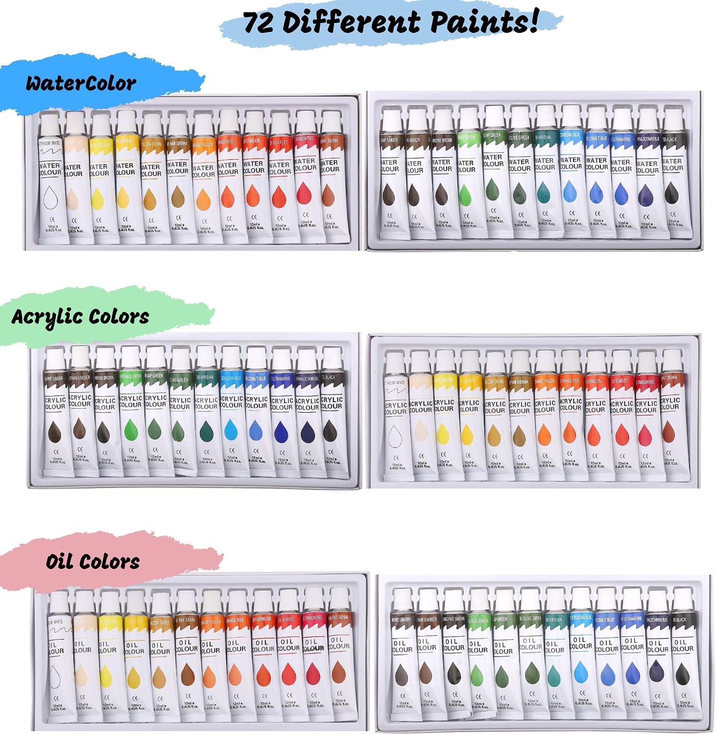 J MARK Painting Kit for Adults, Oil Paint Set- All in Deluxe Acrylic, Watercolor and Oil Painting Set