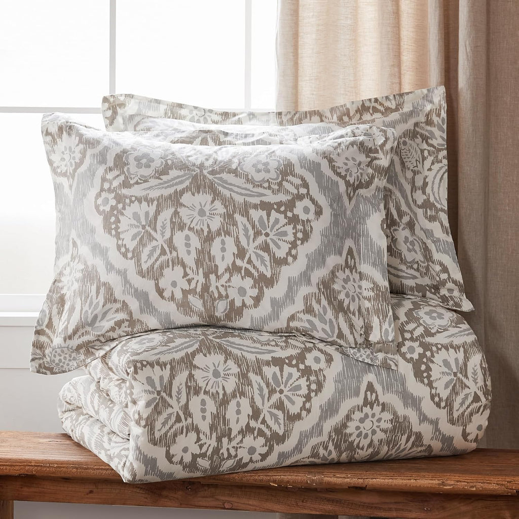 Levtex Home - Becker Taupe Duvet Cover Set - Twin Duvet Cover + One Standard Pillow Case - Ikat - Taupe, Grey and Cream - Duvet Cover (68 x 88in.) and Pillow Case (26 x 20in.) - Cotton