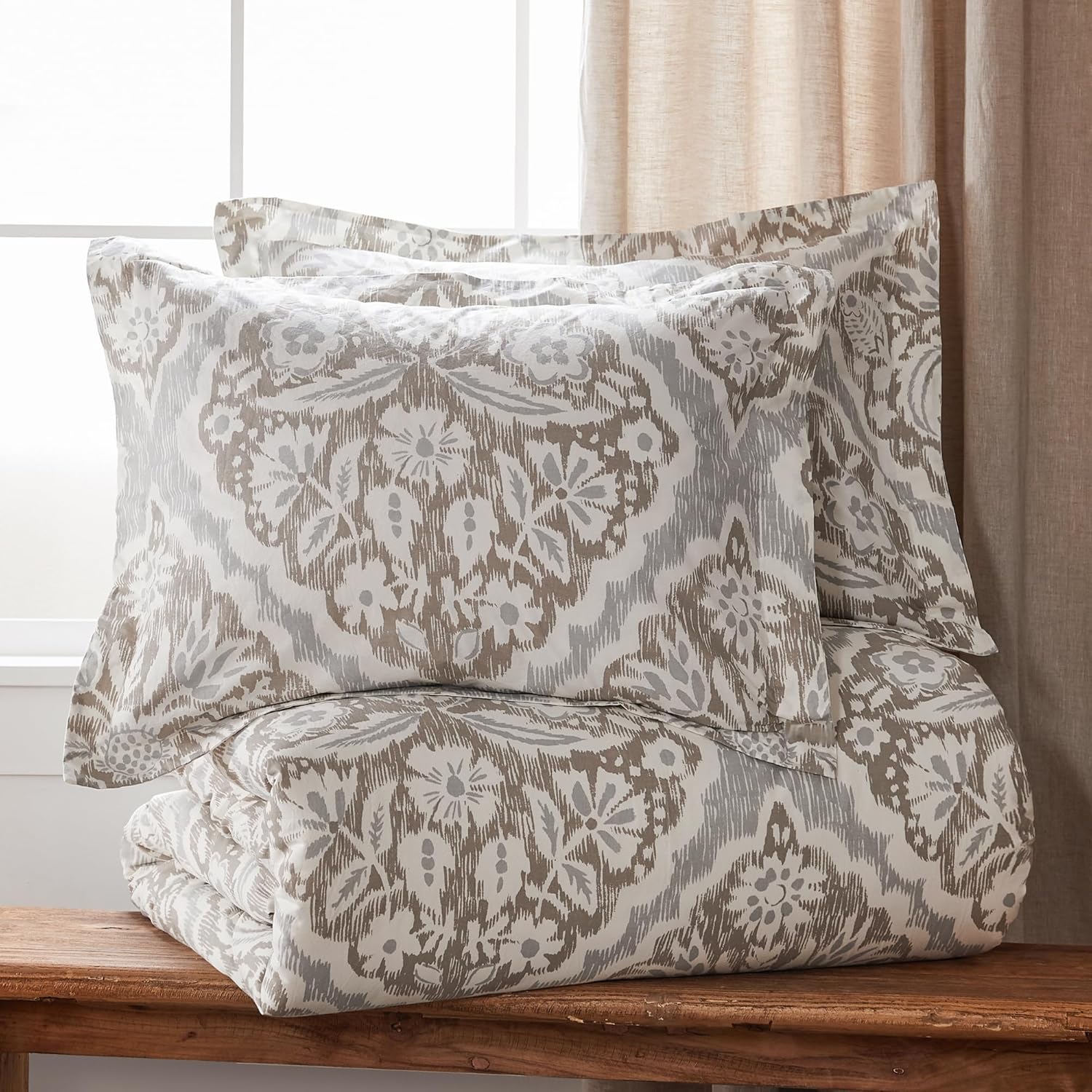 Levtex Home - Becker Taupe Duvet Cover Set - Twin Duvet Cover + One Standard Pillow Case - Ikat - Taupe, Grey and Cream - Duvet Cover (68 x 88in.) and Pillow Case (26 x 20in.) - Cotton