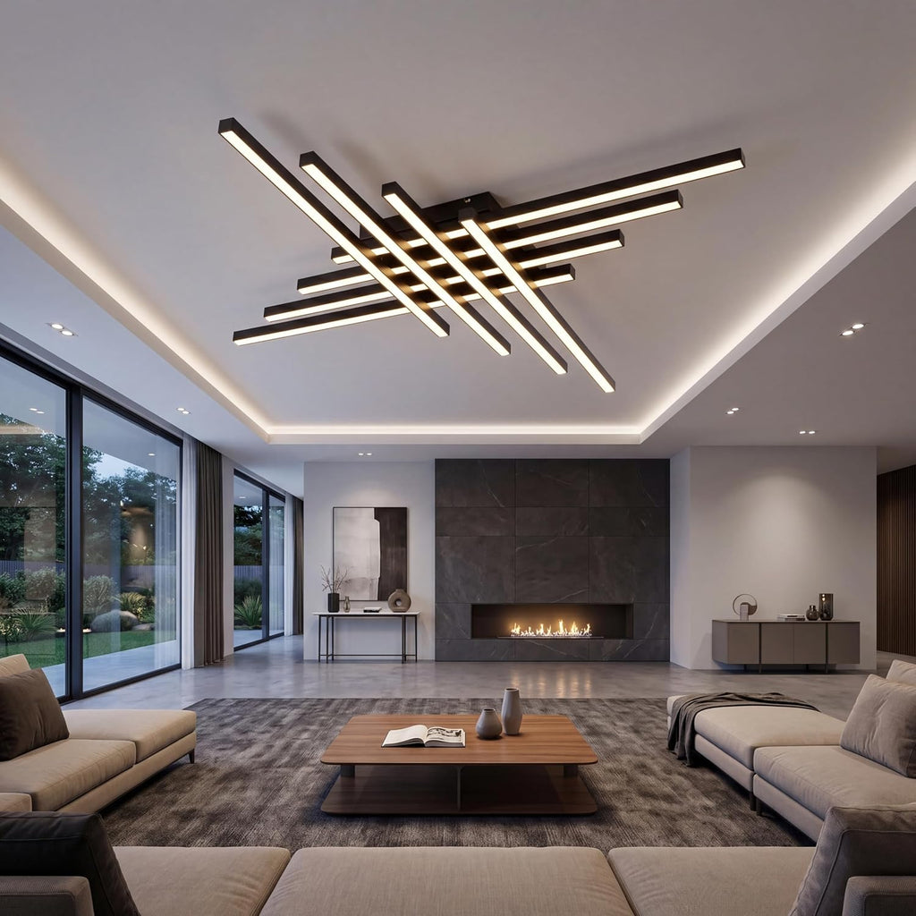 Flush Mount Ceiling Light Fixture 45.7' Modern Black Sputnik Dimmable LED Lamp with Remote Control Ideal for Bedroom Living Room Kitchen Room(8 Lights)