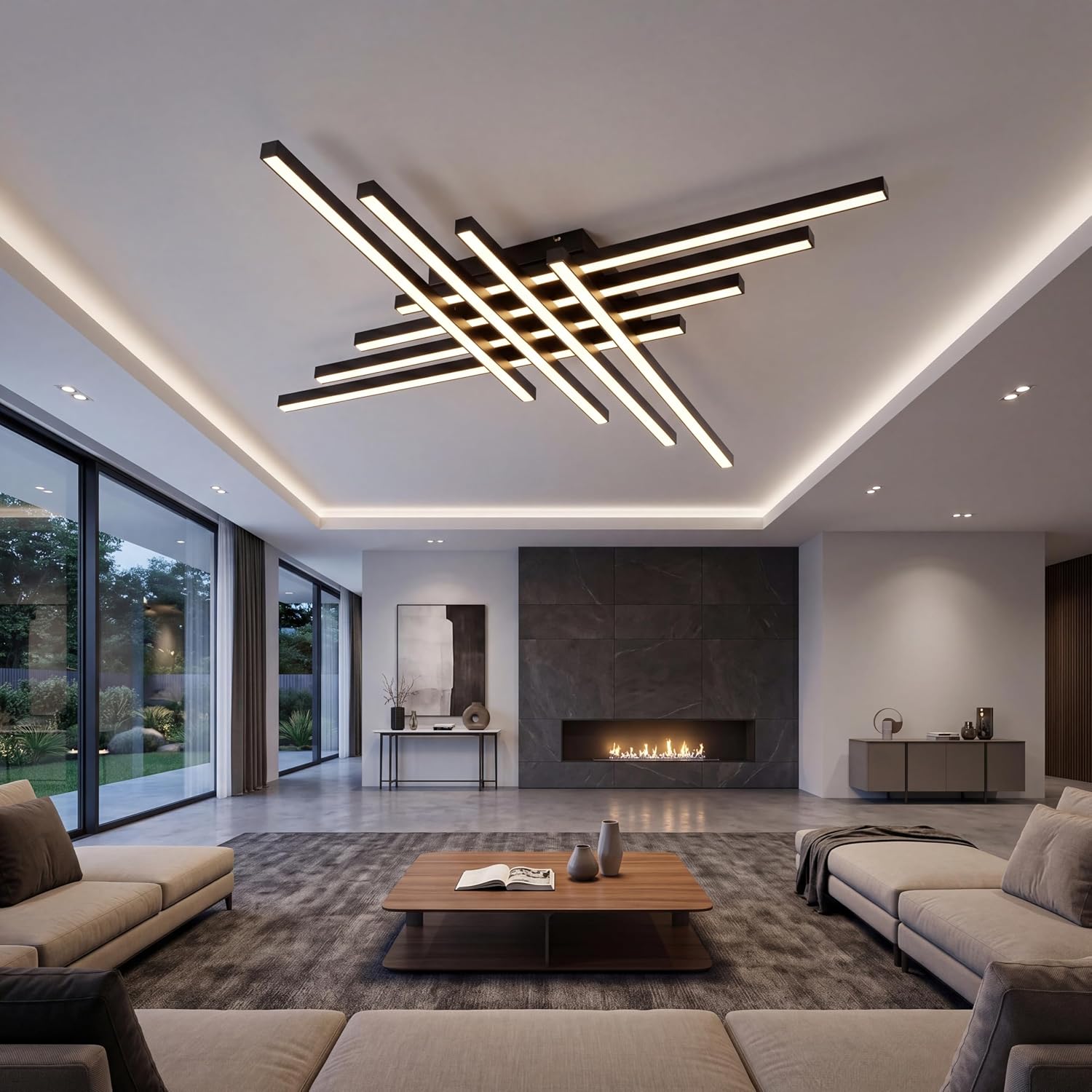 Flush Mount Ceiling Light Fixture 45.7' Modern Black Sputnik Dimmable LED Lamp with Remote Control Ideal for Bedroom Living Room Kitchen Room(8 Lights)