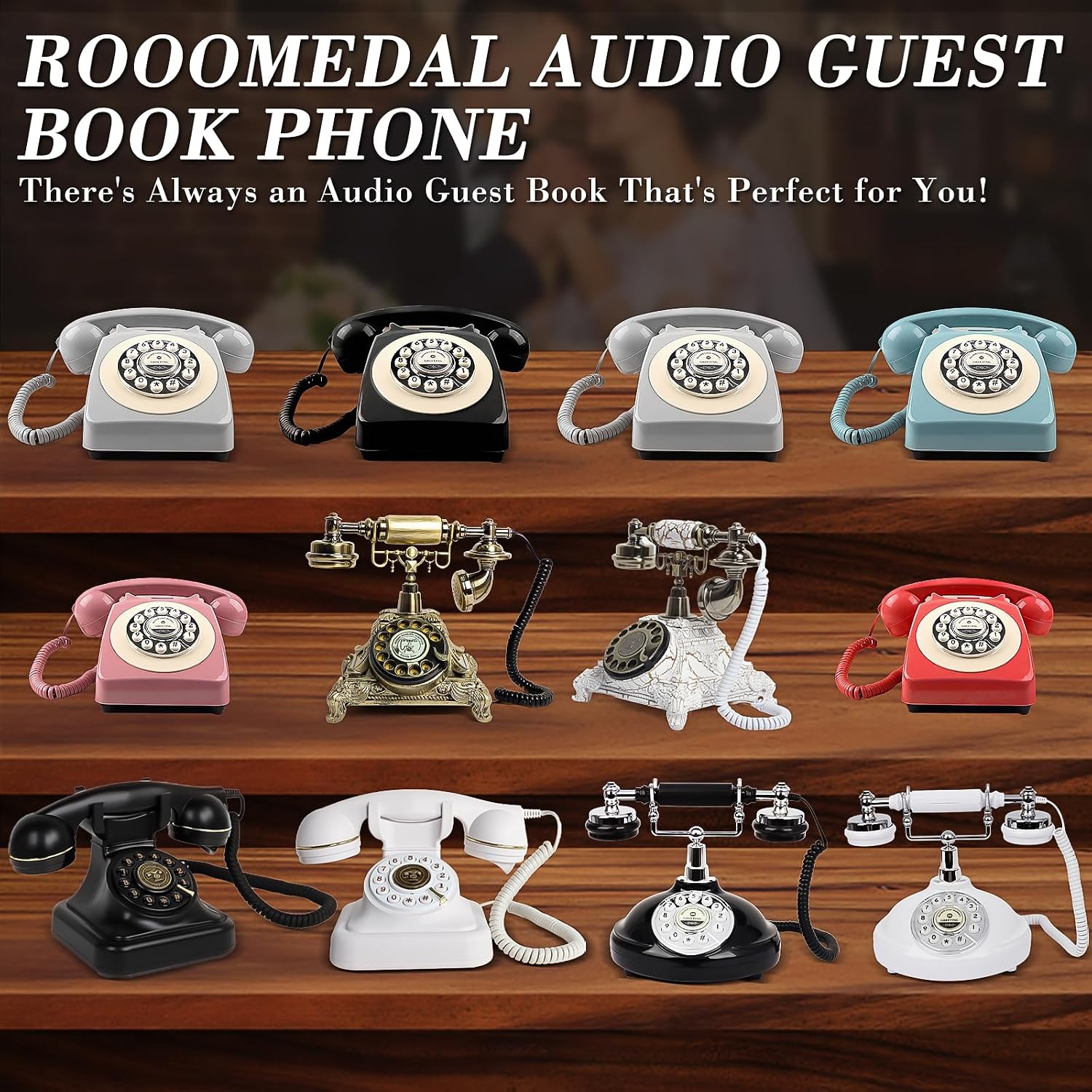 Audio Guest Book Wedding Phone, Vintage Audio GuestBook, Record Guest Messages for Weddings & Special Events, Customized Audio Keepsake for Memorable Occasions (Retro White)