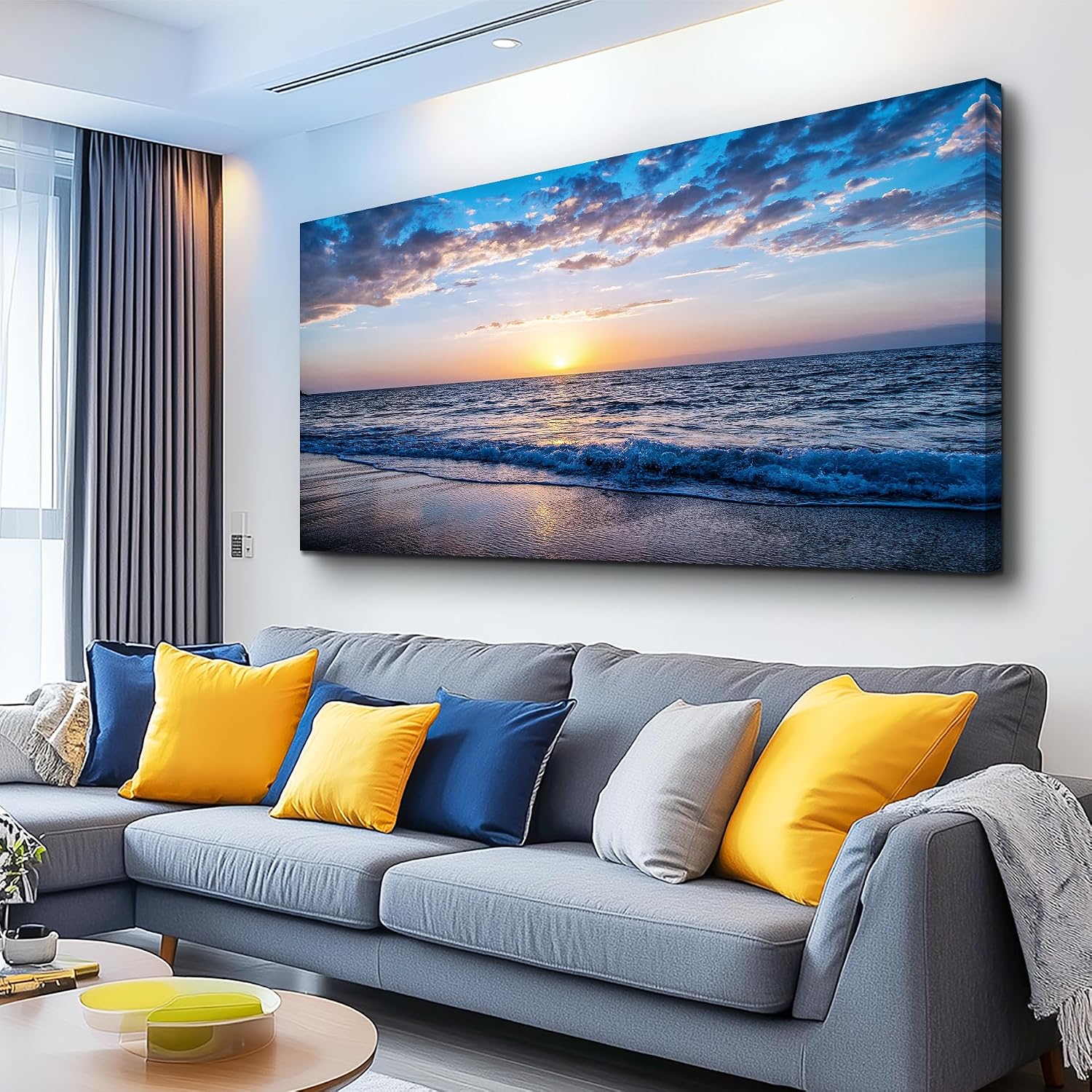 hyidecorart Wall Art Moon Sea blue Ocean Landscape Paintings Bedroom Canvas Art Print wall art for living room Paintings for Wall Decor and large Home Decor (30 x 60inch x 1pcs)