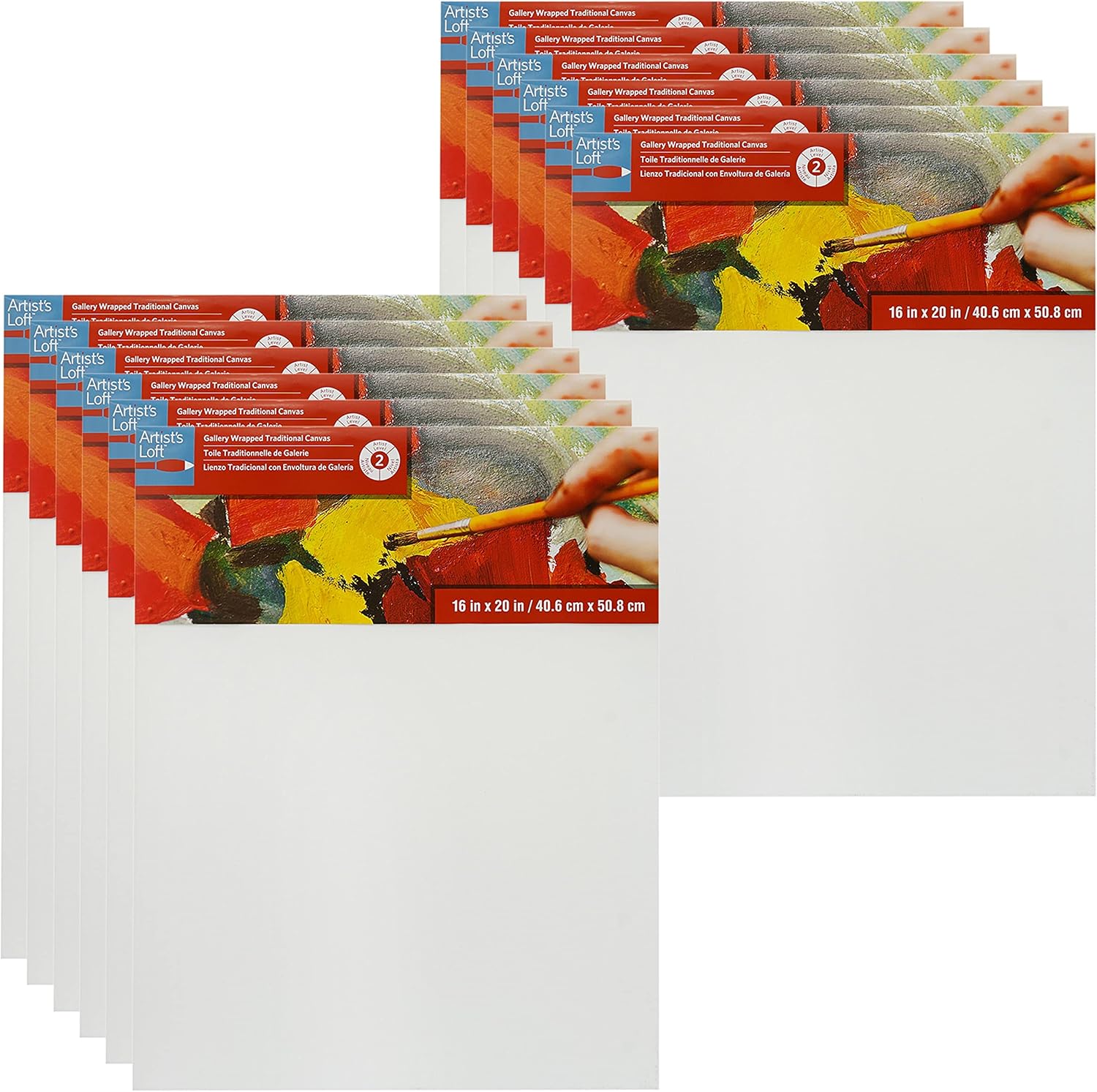 Artist's Loft 24' x 36' Level 2 Gallery Wrapped Traditional Canvas - Archival, Acid Free Cotton Canvas for Paint, Acrylic, & Oils - Bulk 12 Pack