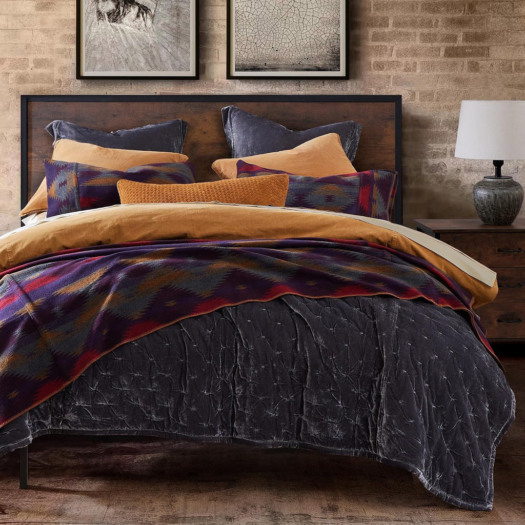 Paseo Road Gila Wool Blend Western Blanket Set, 2 Piece Twin Purple Geometric Print Aztec Blanket, Southwestern Tribal Indian Modern Rustic Warm Blanket Set with Pillow Sham