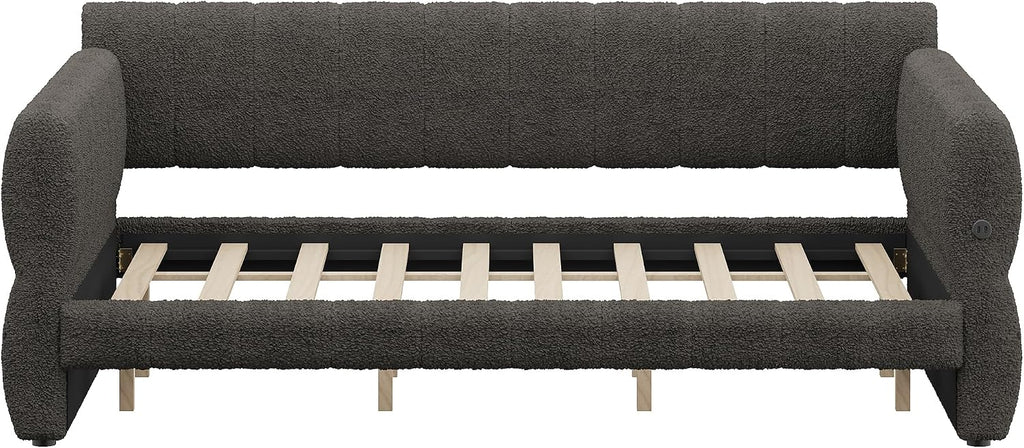 RuiSiSi King Size Daybed with USB, Upholstered Daybed Frame for Bedroom, Modern Daybed King with with USB, Gray
