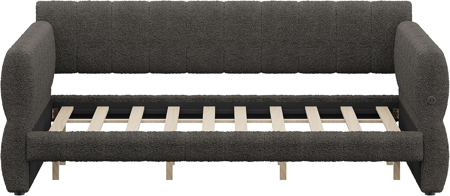 RuiSiSi King Size Daybed with USB, Upholstered Daybed Frame for Bedroom, Modern Daybed King with with USB, Gray