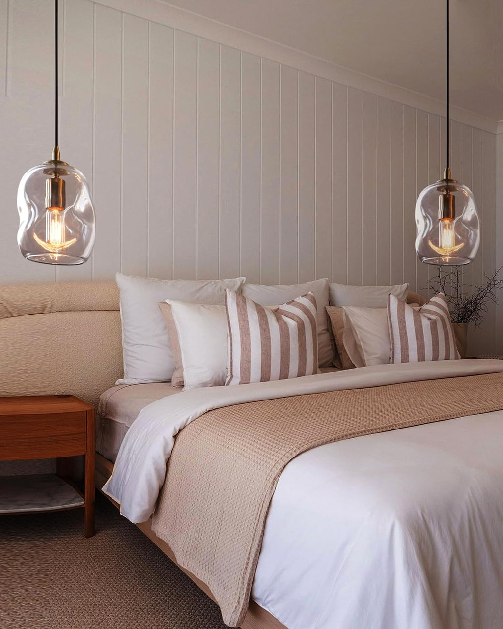 CASAMOTION Pendant Lights Kitchen Island 2 Pack Modern Contemporary Clear Glass Organic Globe Brass Gold Hanging Light Adjustable Cord Bedroom Dining Table Small Medium Lamp 8 Inch