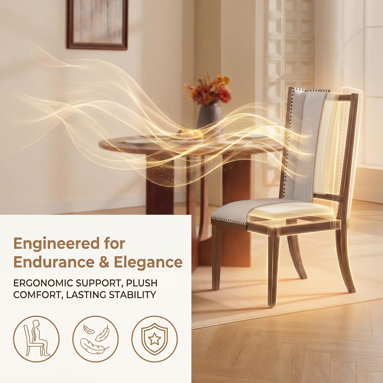 Wingback Dining Chairs Set of 2, Uphosltered Linen Kitchen Chairs with High Back, Solid Wood Accent Side Chair for Dining Room/Bedroom/Living Room, Linen White