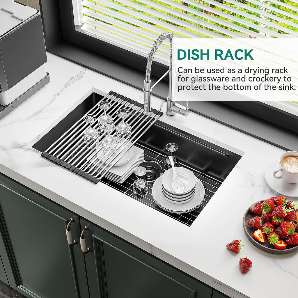 YITAHOME Kitchen Sink Undermount Workstation 32in,Gunmetal Black Stainless Steel Single Bowl w/Ledge & Accessories, Nano-treated Surface Prevents Scratches, RV, Bar Sink 32x19x10in