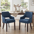 Farmhouse Upholstered Dining Chairs Set of 2, Linen Fabric Dining Room Chairs with Arms, Solid Wood Kitchen Side Chairs for Dining Living Room Bedroom, Upgraded Size, Blue