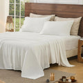 Bedlifes 100% French Pure Linen Sheets Queen Size Breathable and Cooling Flax Sheet Set Soft Durable and Moisture Wicking 16 Inch Deep Pocket-4 Piece(Queen,White)