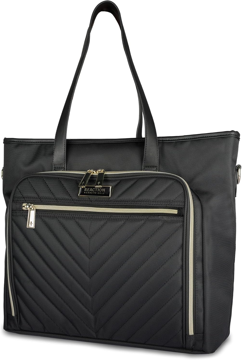 Kenneth Cole REACTION Madison Square Lightweight Hardside Chevron Expandable Spinner Luggage, Black, 2-Piece (20' Carry On + Tote)