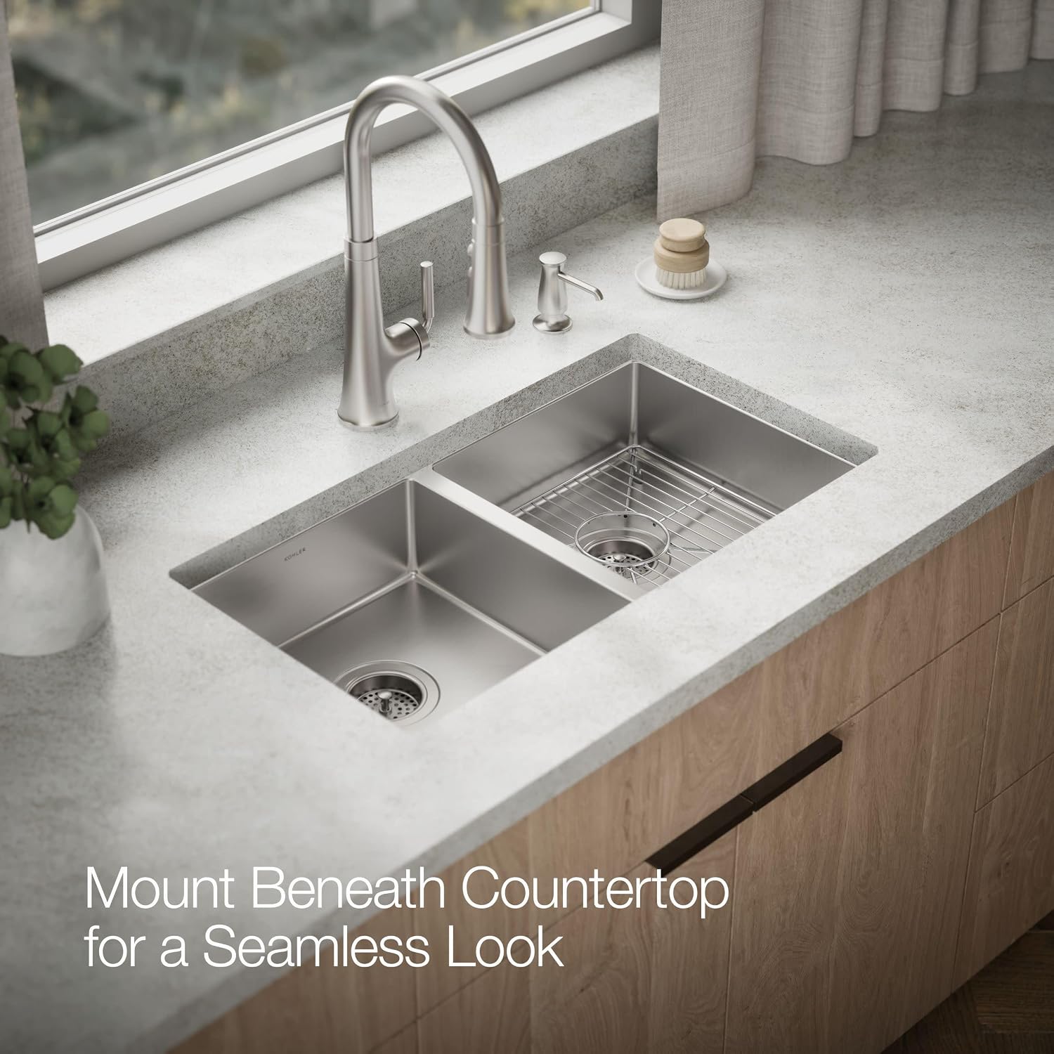 KOHLER Strive 29-1/2' Undermount Double-Bowl Kitchen Sink, Includes Accessories, Stainless Steel, Durable Construction, Sound-Absorbing, K-33155-NA