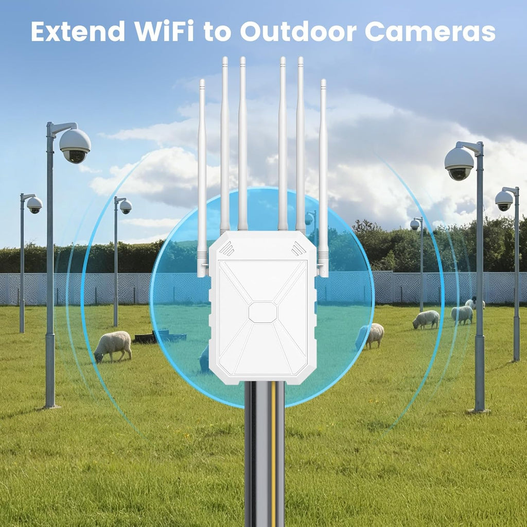 Outdoor WiFi Extender AC1200, Long Range WiFi Booster Signal Booster Outdoor WiFi Access Point, IP67 Weatherproof, Repeater/AP/Router Mode, with PoE, WPA3 Security, for Patio, Starlink, Yard, Farm