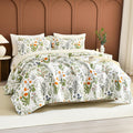 Sanracie California King Quilt Bedding Set(118'x106'), 100% Cotton Soft Breathable Green Floral Bedspread Sets 3Pcs Yellow Flowers Plant Pattern Botanical Printed Quilted Set for All Season