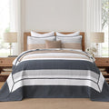 DDUOXIN Oversized King Bedspread 128'W x120'L - 100% Cotton California Quilt with 2 Pillow Shams, Simple Striped Design Lightweight Durable Bedding, Perfect for Modern Bedrooms, Brown/Blue/Gray/White