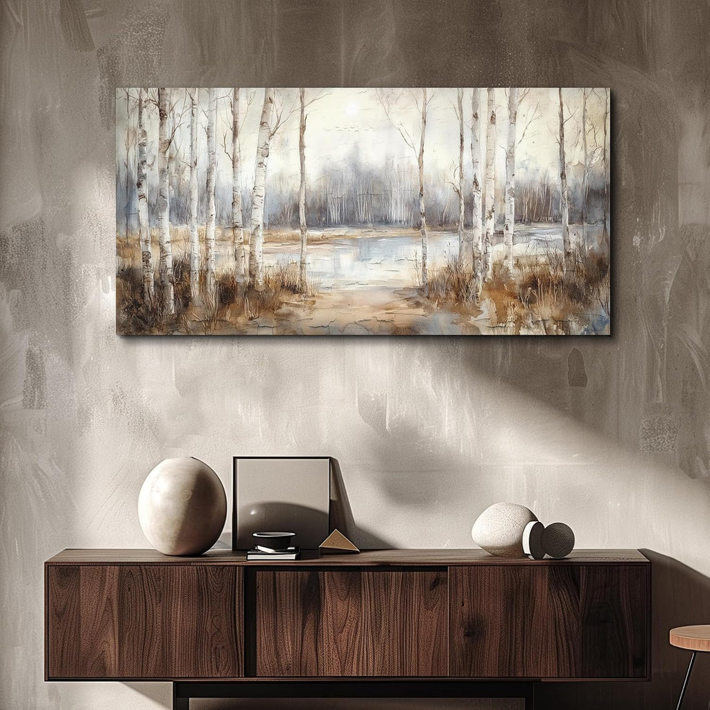 QIYILEXWART Canvas Wall Art For Living Room Large Wall Decor For Office Bedroom Decorations By The Lake Pictures Birch Forest Painting Stretched And Framed Artwork Room Ready To Hang