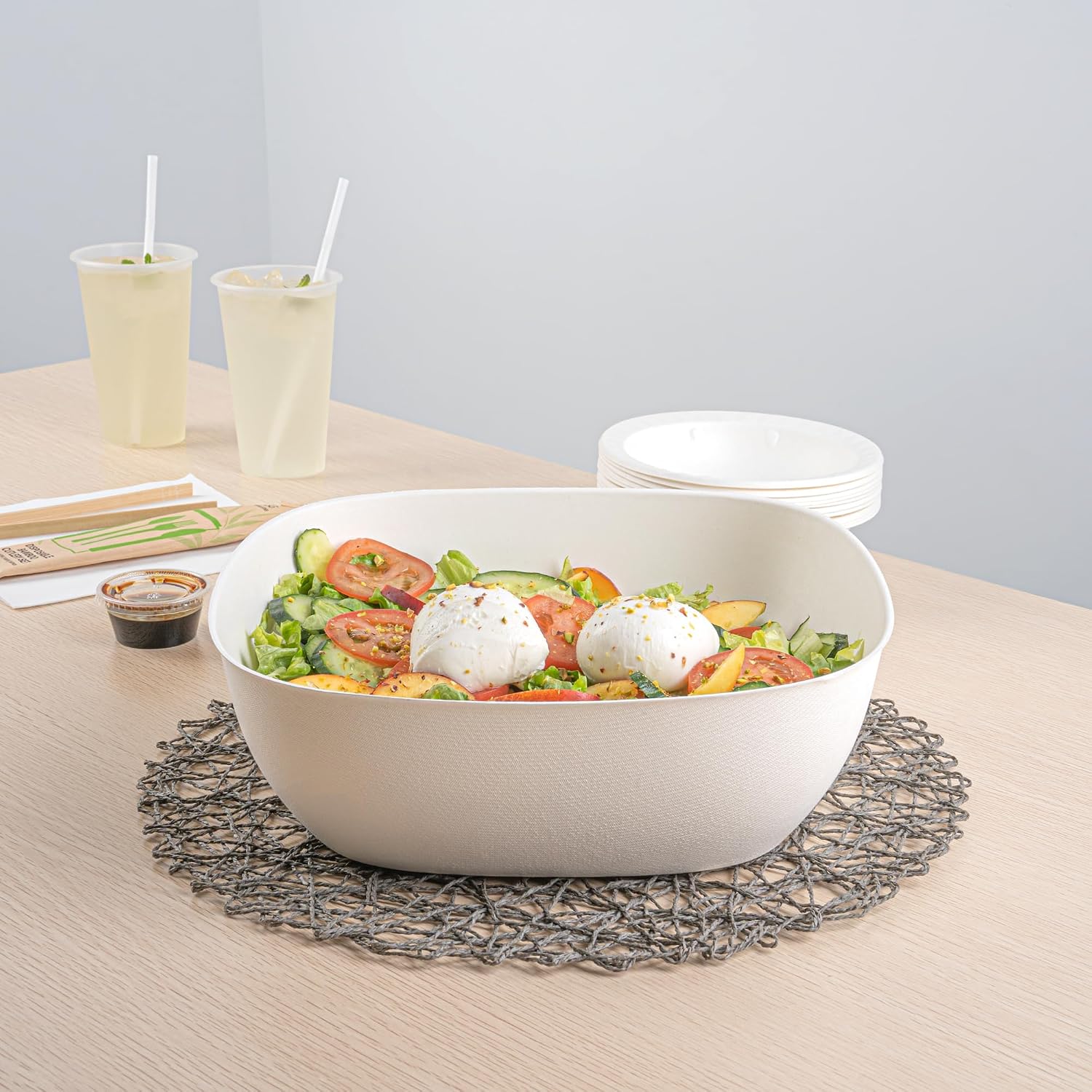 Indo 6.3 Inch Square Palm Plates, 100 Microwavable Palm Leaf Dinner Plates - Freezable, No PFAS Added, Areca Palm Leaf Plates, Oven-Ready, For Hot & Cold Foods - Restaurantware